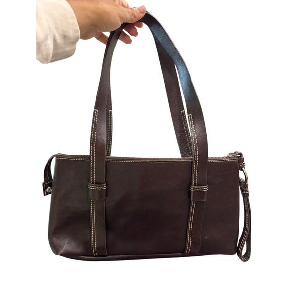 Pendleton Brown Leather Handbag Purse Satchel Plaid Interior - Picture 5 of 8